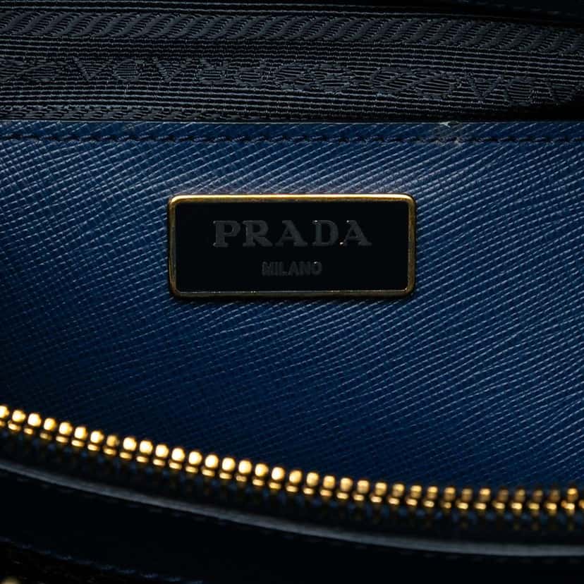 Prada Large Saffiano Lux Promenade Satchel Blue Leather Good condition - Box View