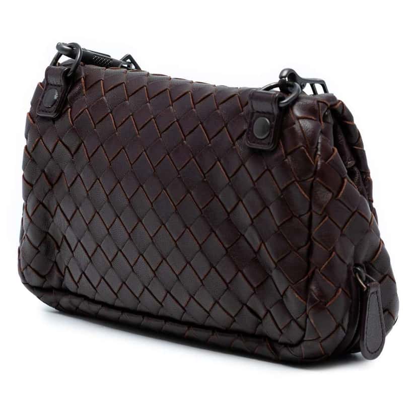 Bottega Veneta Mini Nappa Intrecciato Expandable Chain Flap Crossbody Brown Leather Good condition - Back View