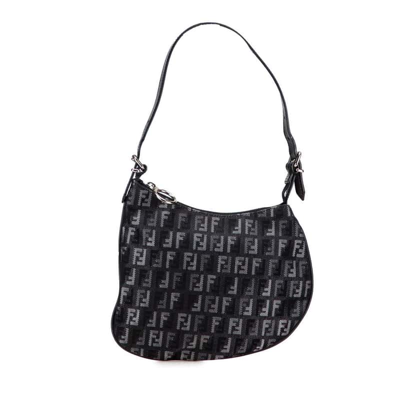 Fendi Zucchino Denim Oyster Shoulder Bag Black Denim Good condition - Front View