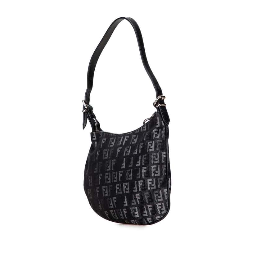 Fendi Zucchino Denim Oyster Shoulder Bag Black Denim Good condition - Back View