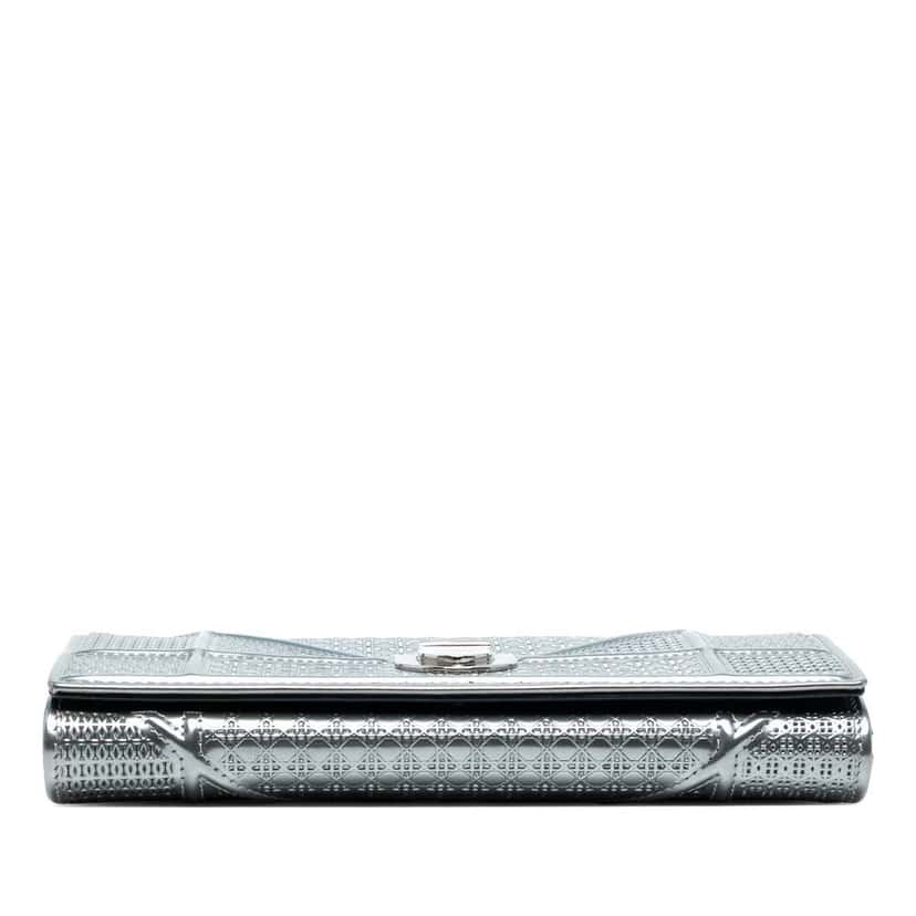 Dior Metallic Patent Microcannage Diorama Wallet on Chain Silver Leather Good condition - Inside View