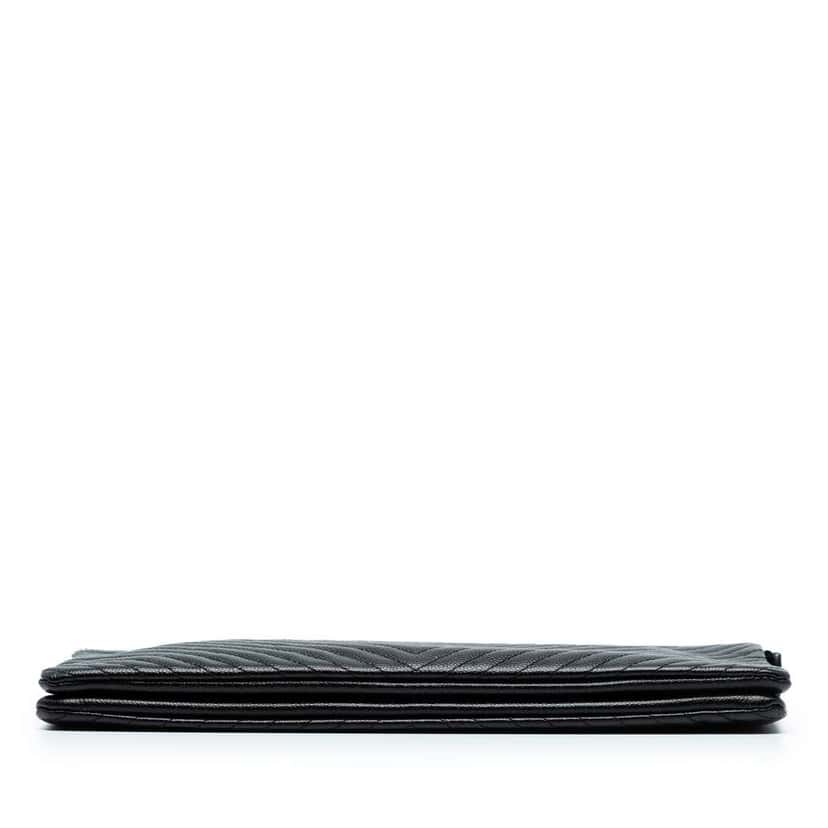 Chanel CC Chevron Caviar Zip Clutch Black Leather Good condition - Inside View