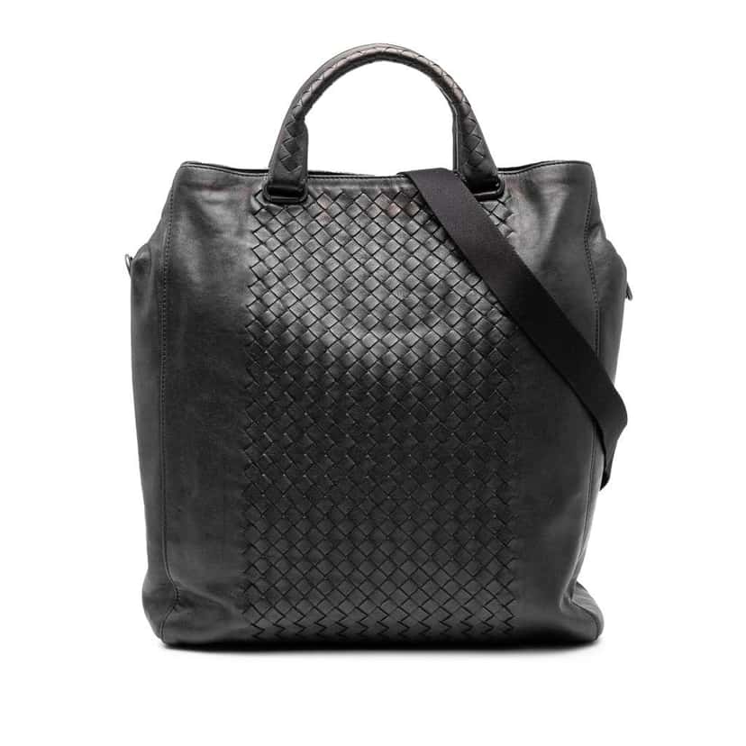 Bottega Veneta Nappa Intrecciato Vertical Convertible Satchel Black Leather Good condition - Front View