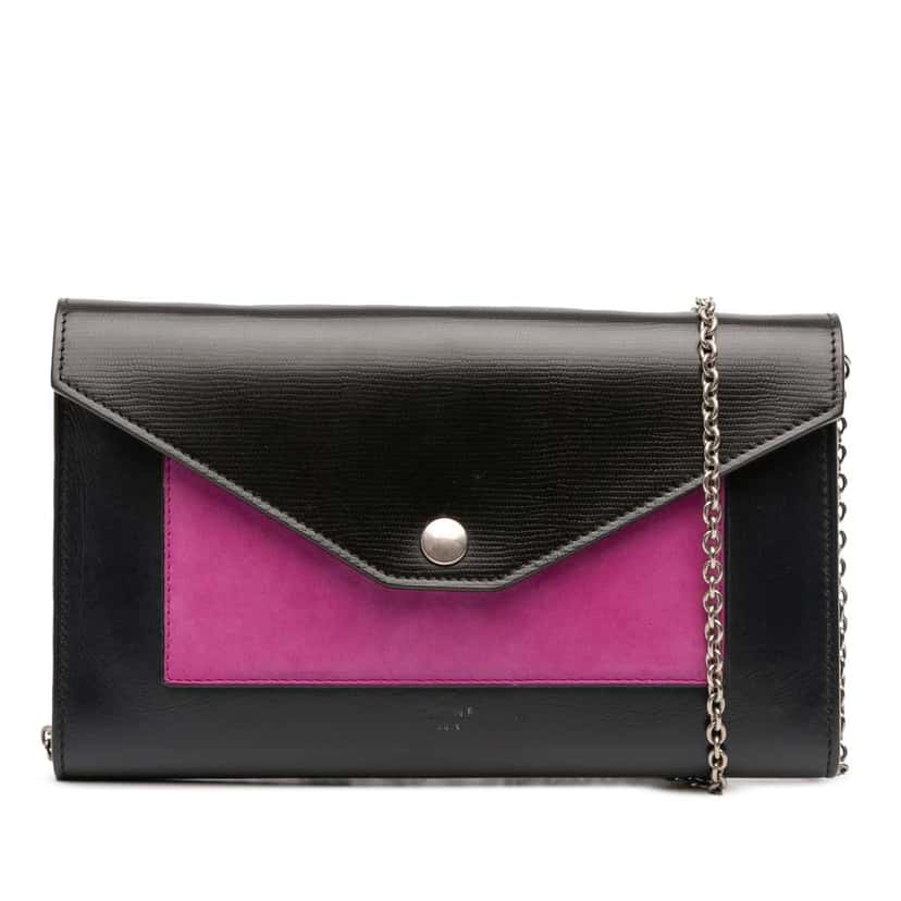 Celine Bicolor Leather Pocket Envelope Wallet On Chain Black Leather Good condition - Front View