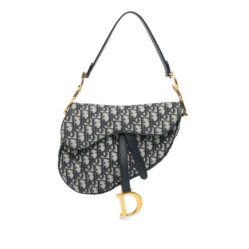 Dior Mini Oblique Canvas Saddle Bag Blue Canvas Good condition - Front View