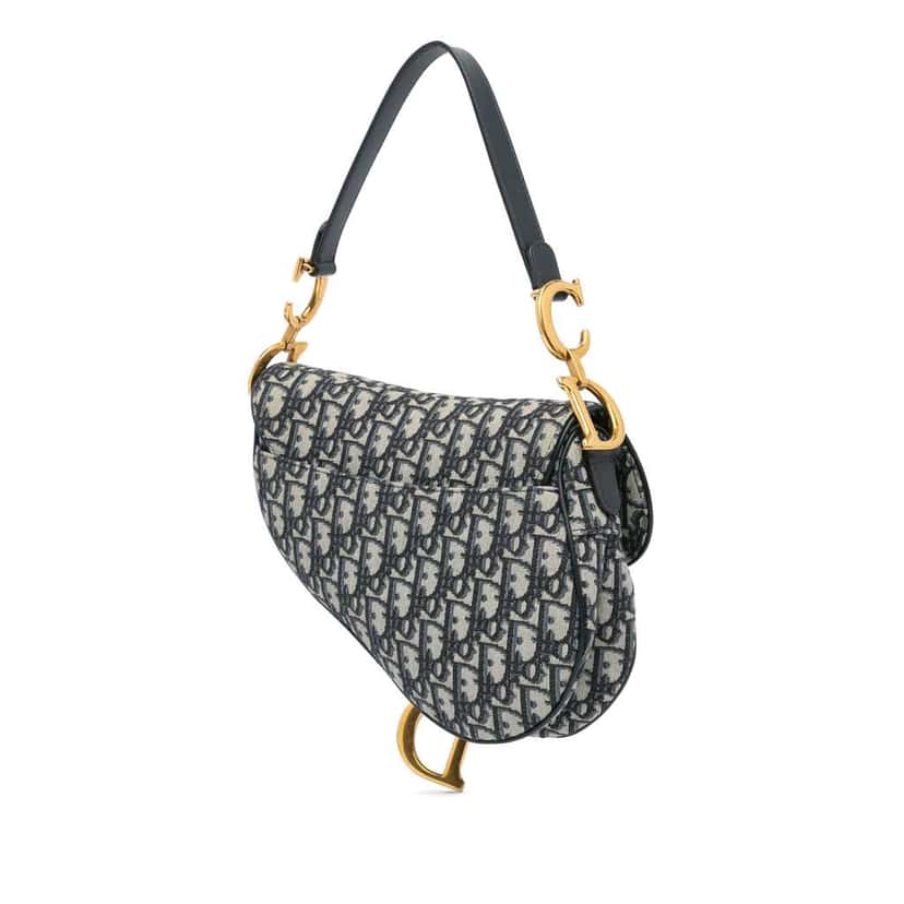 Dior Mini Oblique Canvas Saddle Bag Blue Canvas Good condition - Back View