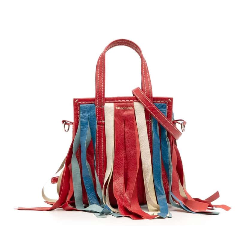 Balenciaga XXS Lambskin Fringe Bazar Shopper Satchel Red Leather Good condition - Front View