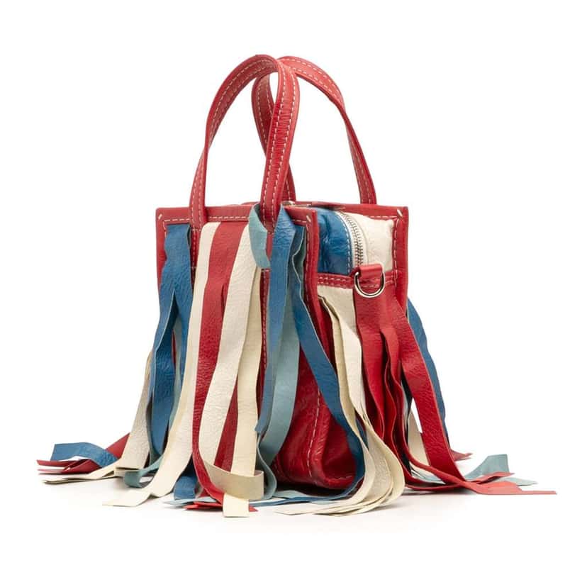 Balenciaga XXS Lambskin Fringe Bazar Shopper Satchel Red Leather Good condition - Back View