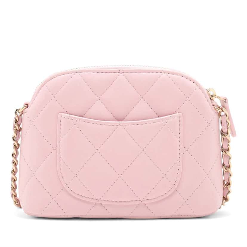 Chanel Mini CC Quilted Lambskin Dome Clutch with Chain Pink Leather Good condition - Back View
