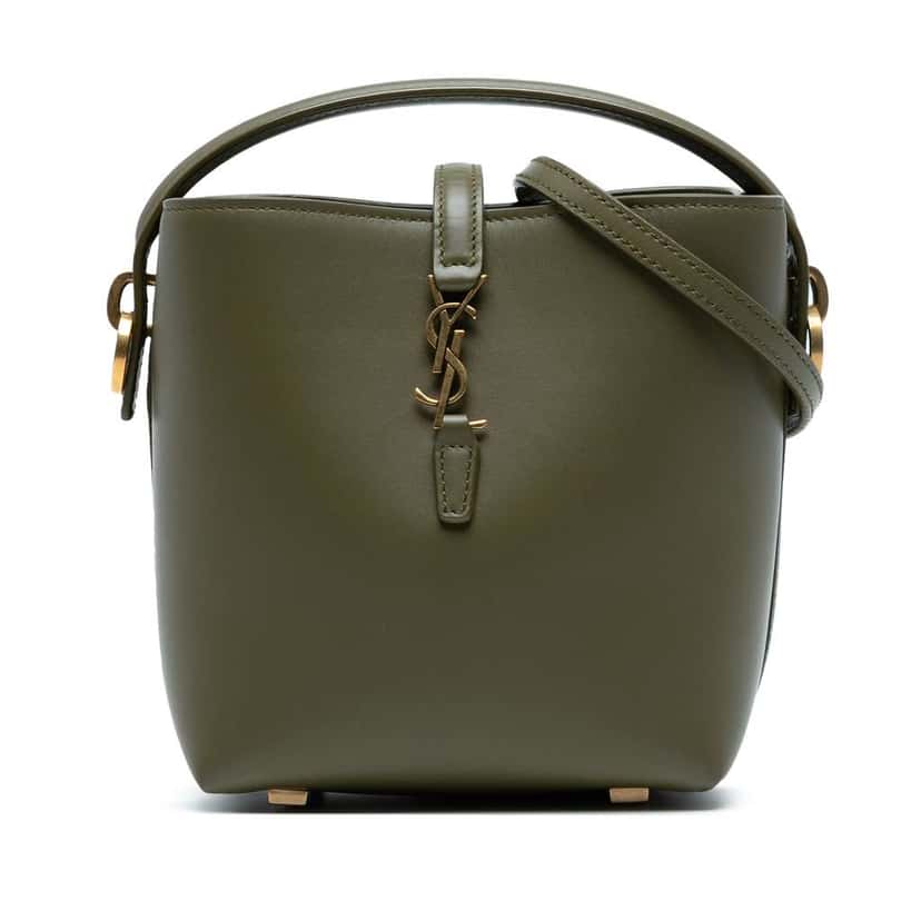 Saint Laurent Mini Shiny Calfskin Le 37 Bucket Bag Green Leather Good condition - Front View