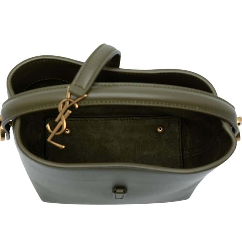 Saint Laurent Mini Shiny Calfskin Le 37 Bucket Bag Green Leather Good condition - Model View