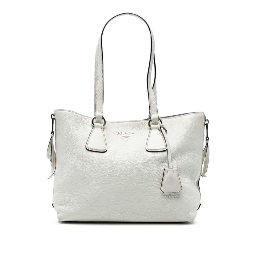 Prada Vitello Daino Side Zip Tote White Leather Good condition - Front View