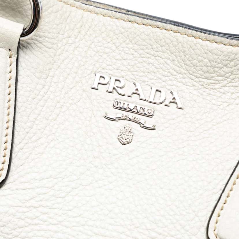 Prada Vitello Daino Side Zip Tote White Leather Good condition - Box View