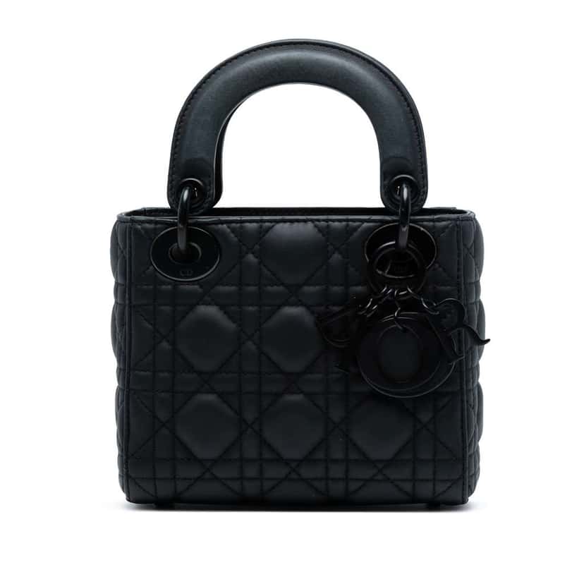 Dior Mini Ultra Matte Calfskin Cannage Lady Dior Black Leather Good condition - Front View