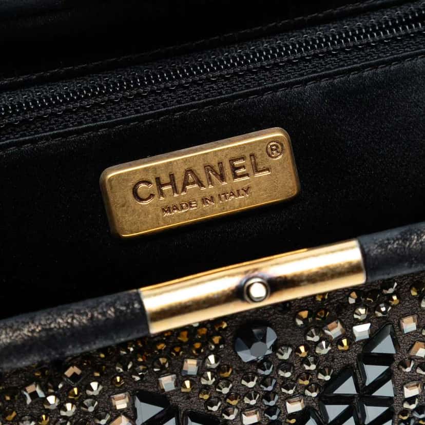 Chanel CC Glitter Lambskin Studded Frame Clutch on Chain Black Leather Good condition - Box View
