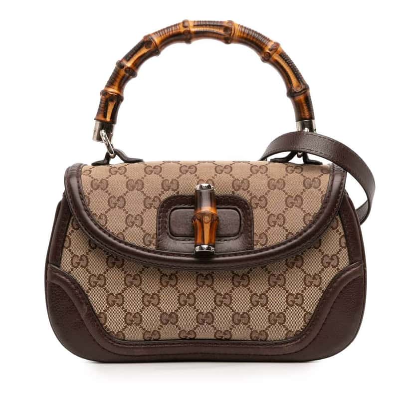 Gucci Medium GG Canvas Bamboo Top Handle Bag Brown Canvas Good condition - Front View