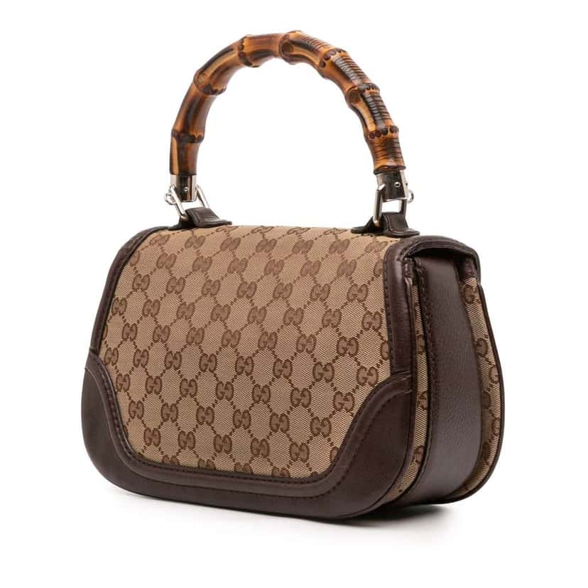 Gucci Medium GG Canvas Bamboo Top Handle Bag Brown Canvas Good condition - Back View