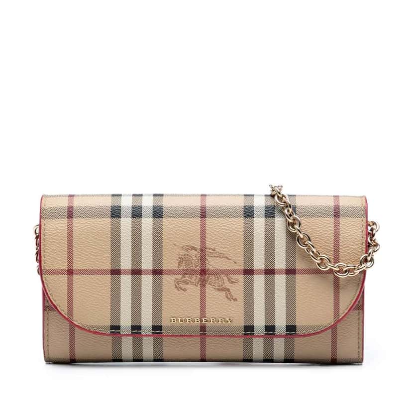 Burberry Haymarket Check Coated Canvas Henley Wallet on Chain Brown Canvas Good condition - Front View