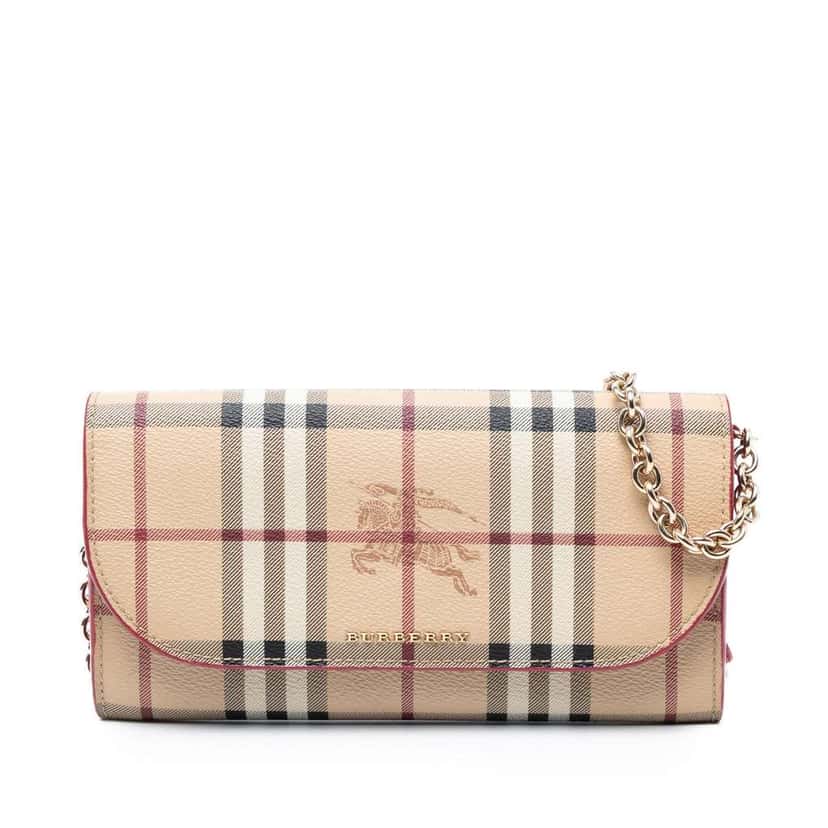 Burberry Haymarket Check Coated Canvas Henley Wallet on Chain Brown Canvas Good condition - Front View