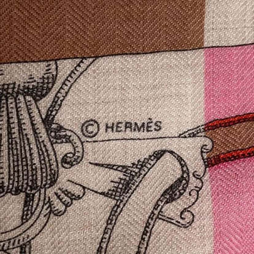 Hermès L Instrvction Dv Roy du Roy Bayadere Silk Scarf Brown Silk Very good condition - Model View