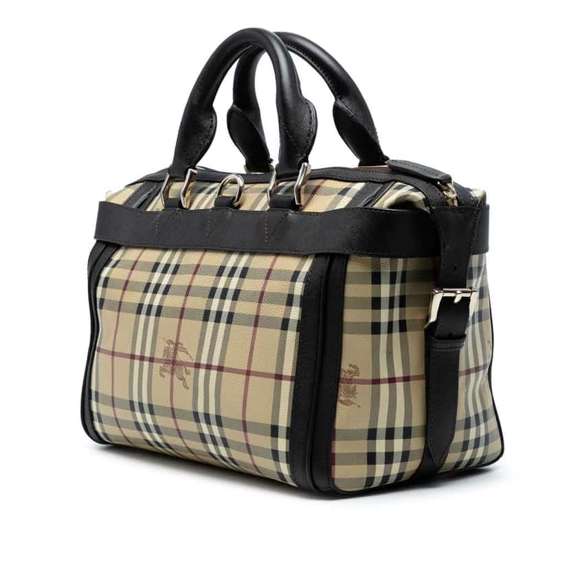 Burberry Haymarket Check Coated Canvas Top Handle Bag Brown Canvas Good condition - Back View