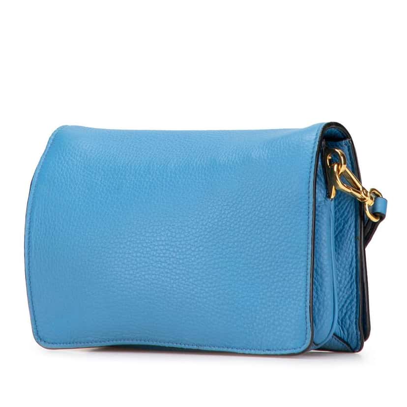 Prada Vitello Daino Flap Crossbody Blue Leather Good condition - Back View