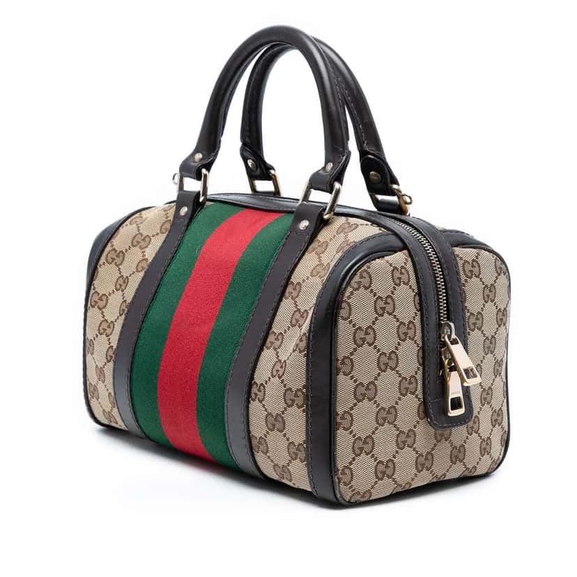 Gucci Small GG Canvas Web Joy Boston Bag Brown Canvas Good condition - Back View