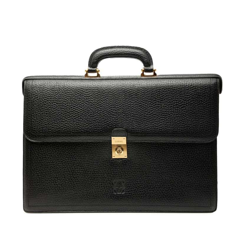 Loewe Leather Anagram Business Bag Black Leather Good condition - Front View