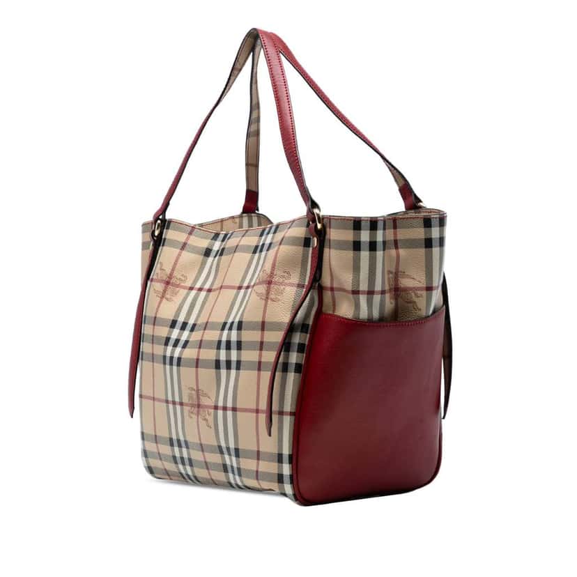 Burberry Small Leather Trimmed Haymarket Check Coated Canvas Canterbury Tote Brown Canvas Good condition - Back View