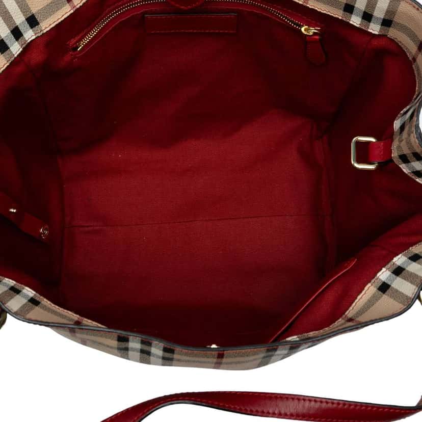 Burberry Small Leather Trimmed Haymarket Check Coated Canvas Canterbury Tote Brown Canvas Good condition - Model View