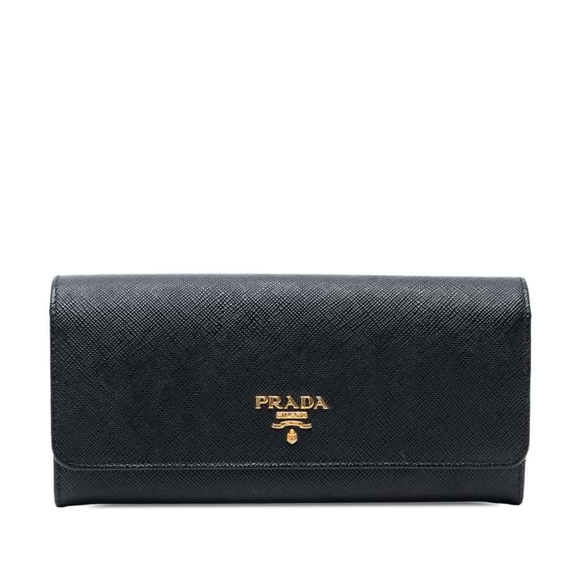 Prada Large Saffiano Wallet Black Leather Good condition - Front View