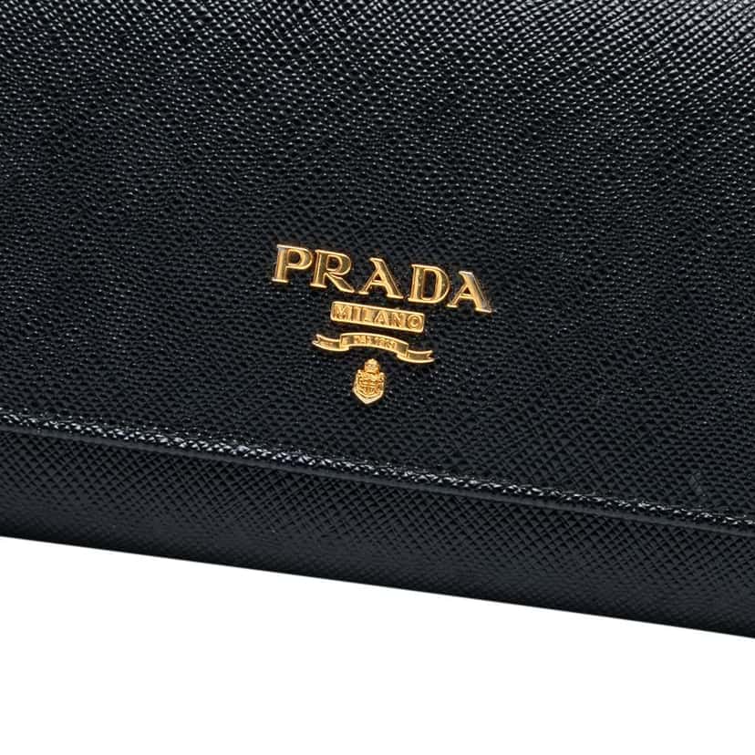Prada Large Saffiano Wallet Black Leather Good condition - Box View