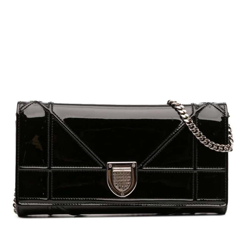 Dior Patent Diorama Croisiere Wallet On Chain Black Leather Good condition - Front View