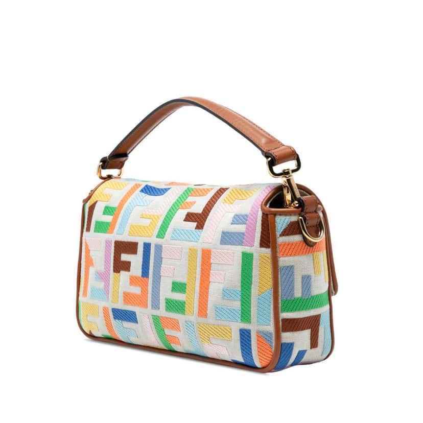 Fendi Zucca Embroidered Canvas Baguette Satchel Brown Canvas Good condition - Back View