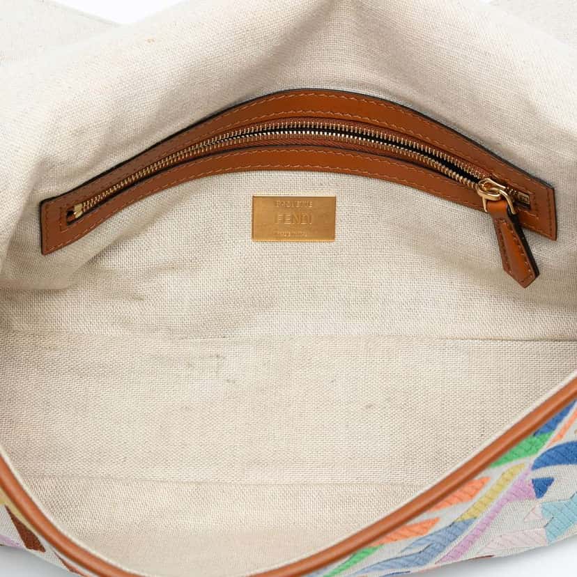 Fendi Zucca Embroidered Canvas Baguette Satchel Brown Canvas Good condition - Model View