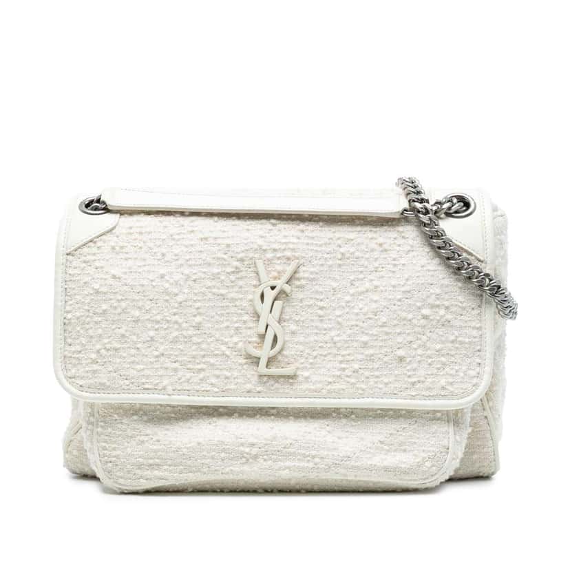 Saint Laurent Medium Tweed Niki Shoulder Bag White Tweed Good condition - Front View