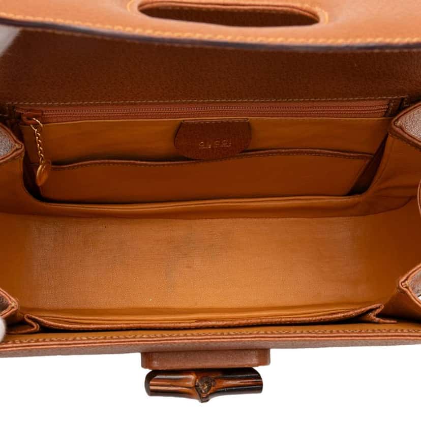 Gucci Grained Calfskin Bamboo Night Brown Leather Good condition - Model View