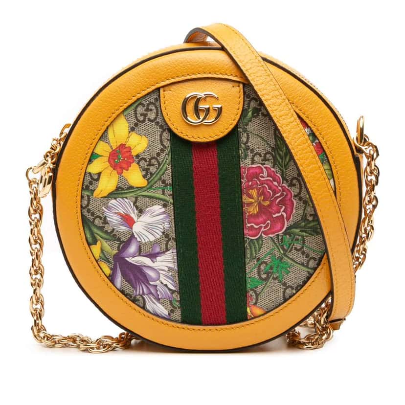 Gucci Mini GG Supreme Flora Ophidia Round Crossbody Brown Canvas Good condition - Front View