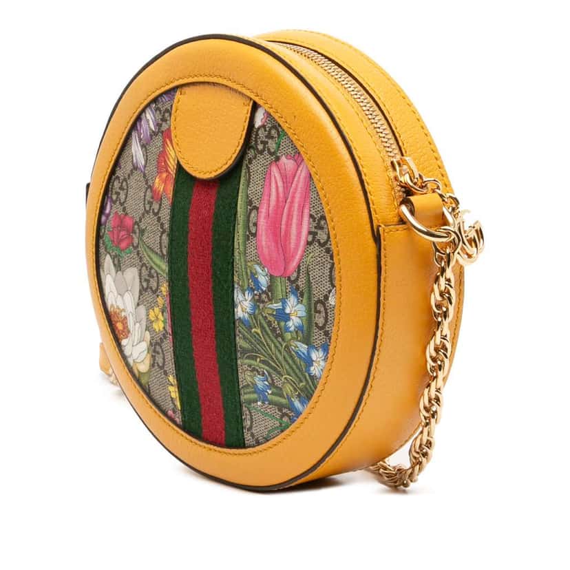Gucci Mini GG Supreme Flora Ophidia Round Crossbody Brown Canvas Good condition - Back View