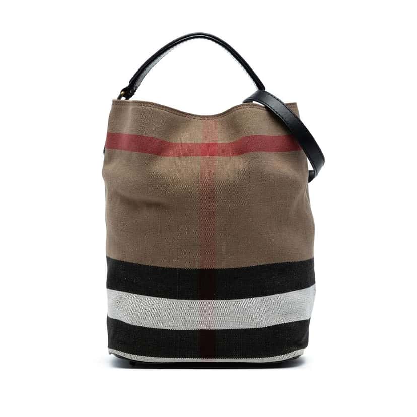 Burberry Medium Mega Check Canvas Ashby Bucket Bag Brown Canvas Good condition - Front View