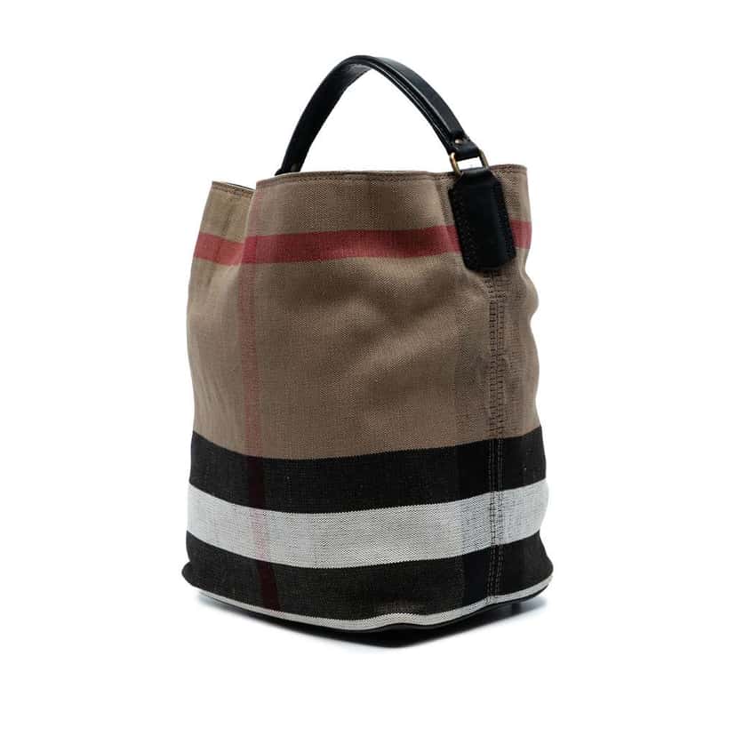 Burberry Medium Mega Check Canvas Ashby Bucket Bag Brown Canvas Good condition - Back View