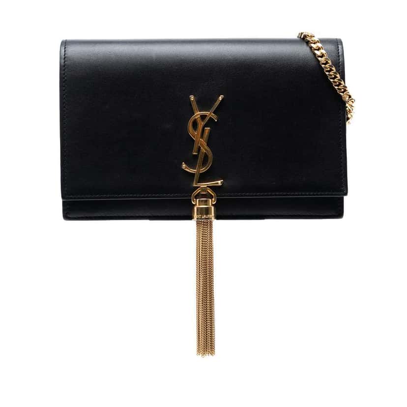 Saint Laurent Smooth Calfskin Monogram Kate Tassel Chain Wallet Black Leather Good condition - Front View