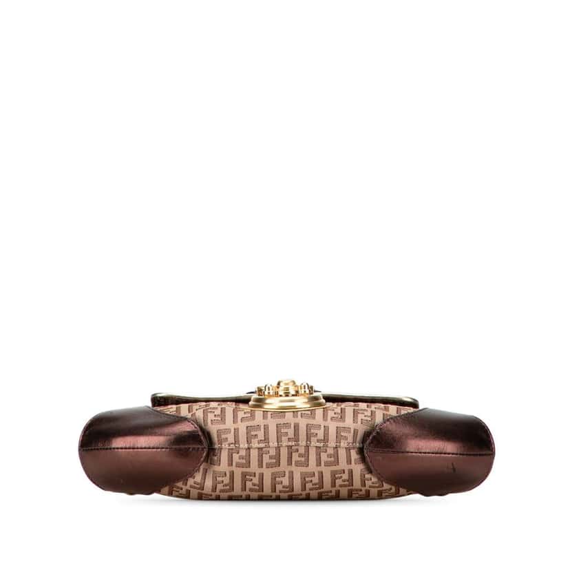 Fendi Zucchino Canvas and Metallic Leather Compilation Shoulder Bag Brown Canvas Good condition - Inside View