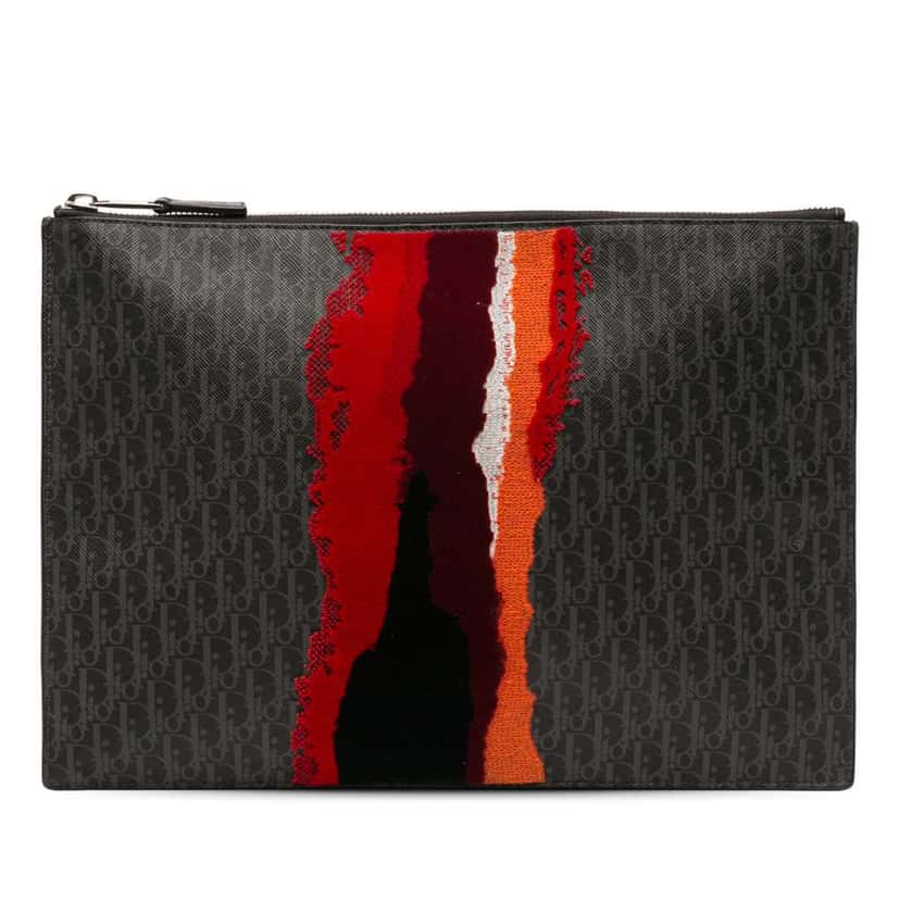 Dior Diorissimo Trotter Coated Canvas Painted Clutch Black Canvas Good condition - Front View