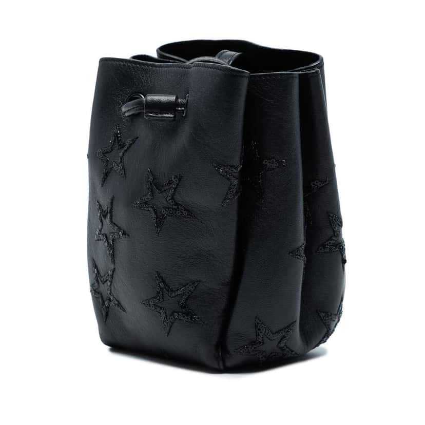 Saint Laurent Mini Leather Embroidered Star Tassel Bucket Bag Black Leather Good condition - Back View