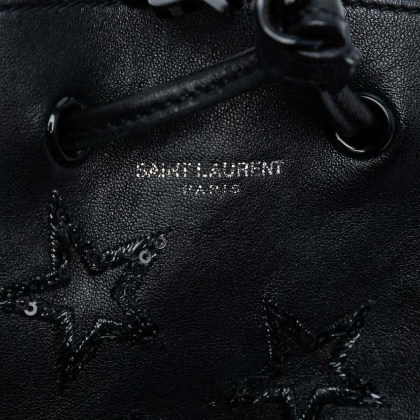Saint Laurent Mini Leather Embroidered Star Tassel Bucket Bag Black Leather Good condition - Box View