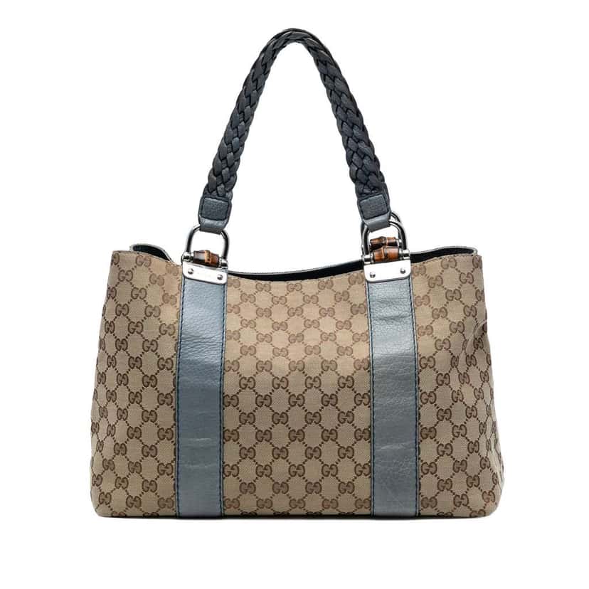 Gucci Medium GG Canvas Bamboo Libeccio Tote Brown Canvas Good condition - Front View