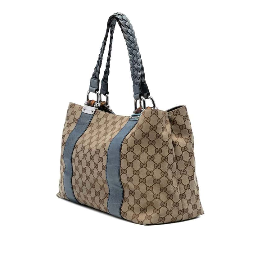 Gucci Medium GG Canvas Bamboo Libeccio Tote Brown Canvas Good condition - Back View