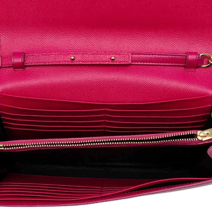 Saint Laurent Grain De Poudre Monogram Kate Wallet On Chain Pink Leather Very good condition - Model View