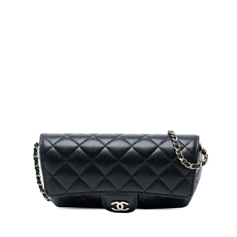 Chanel Caviar Sunglasses Case on Chain Black Leather Good condition - Front View